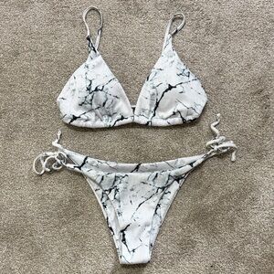 Marble Print Triangle Bikini Set